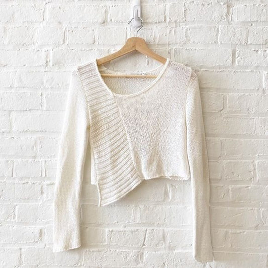 Cache Cache || Asymmetrical Cropped Knit Pullover Sweater White Small