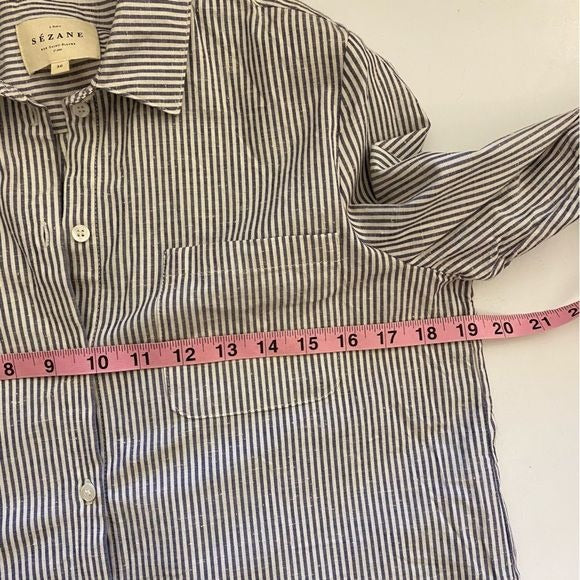 Sezane || Tomboy Shirt Ecru Blue Stripe 36 US 4