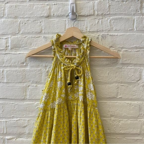 Ro's Garden || Sofia Tiered A-line Mini Dress Floral Block Print Yellow XS