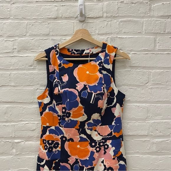 Boden || Retro Floral Sheath Pencil Dress Navy Orange 6 NWT