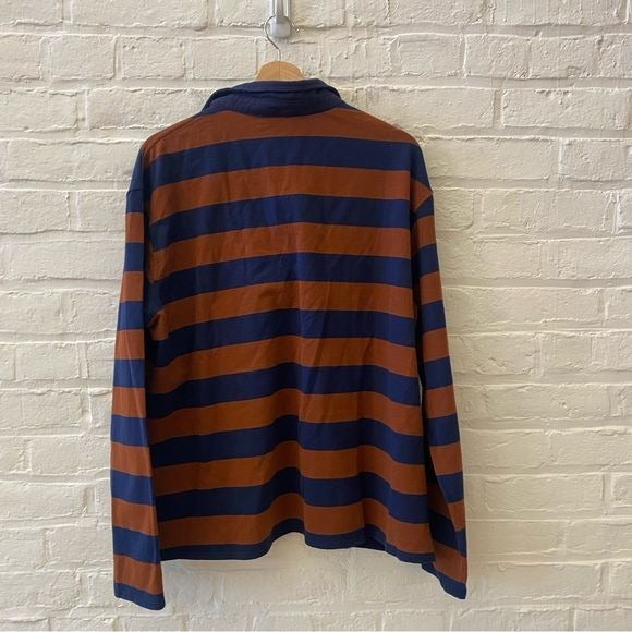 Tuckernuck || Pomander Place Brown Stripe Ellis Knit Polo Popover XL