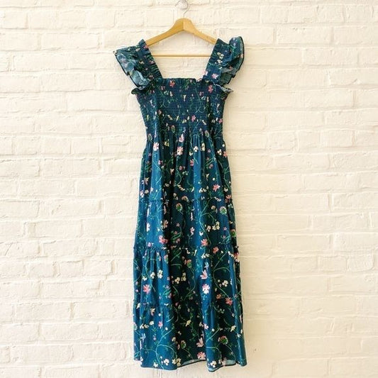 Hill House || Ellie Nap Dress in Moody Floral Green Small