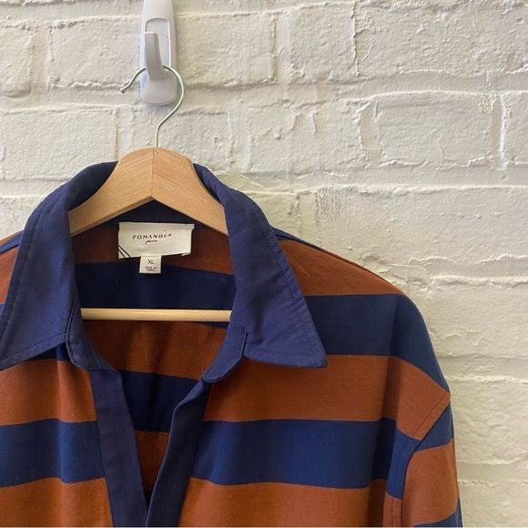 Tuckernuck || Pomander Place Brown Stripe Ellis Knit Polo Popover XL