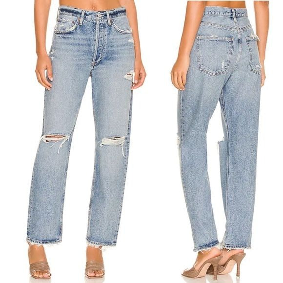 AGOLDE || 90's Mid Rise Loose in Isolate Wide Leg Distressed Jeans Blue 29