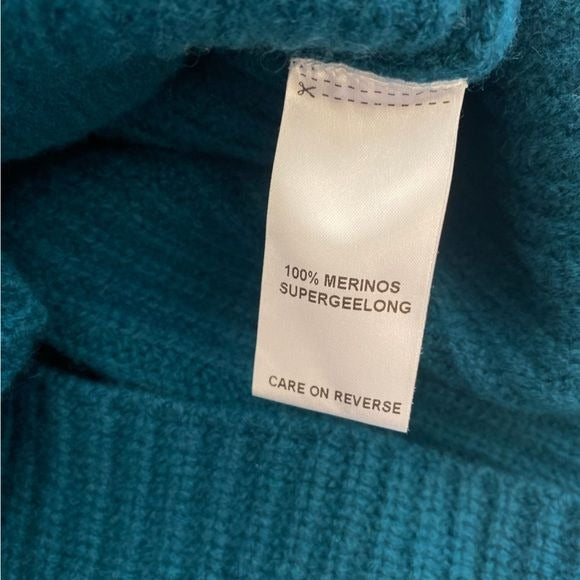 Billy Reid || Transfer Rib Funnel Neck Sweater Merino Wool Gemstone Green Blue M