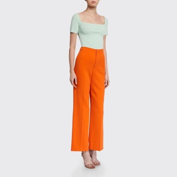 Alice + Olivia || Lorinda Super High Waist Ankle Pants Flare Trouser Orange 6