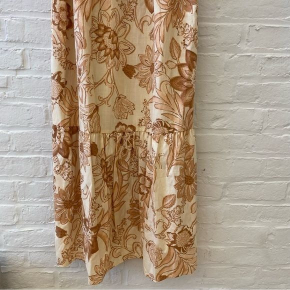 Mango || Martina Belted Cotton Floral Maxi Dress Cream Orange XXL NWT