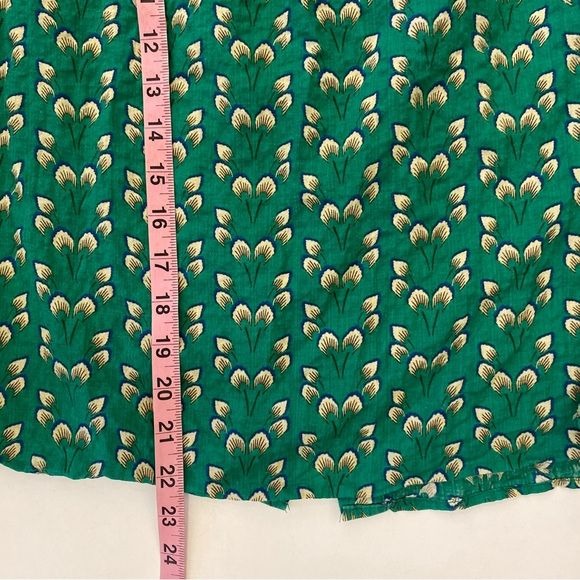 THML || Embroidered Puff Sleeve Blouse Top Button Back Floral Green Medium