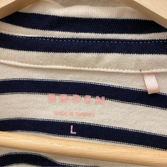 Boden || Notch Collar Stripe Top Breton Nautical Navy Blue Ivory Large