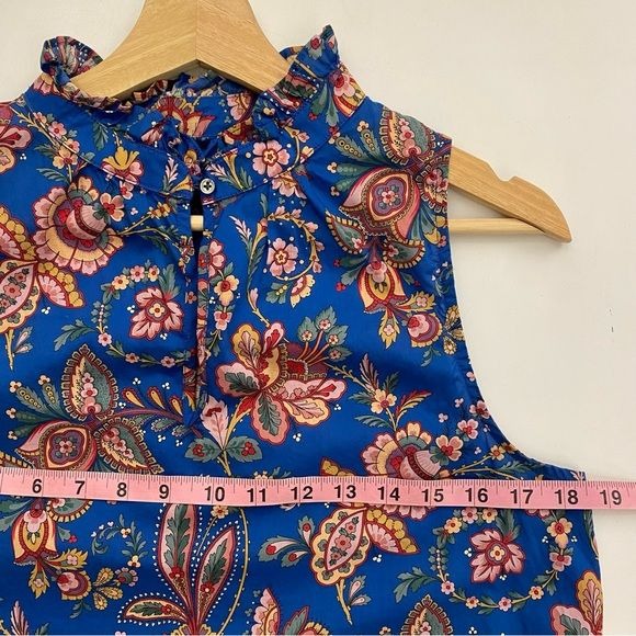 J. Crew || Liberty London Belle Flora Ruffle Neck Sleeveless Blouse Top Blue 6