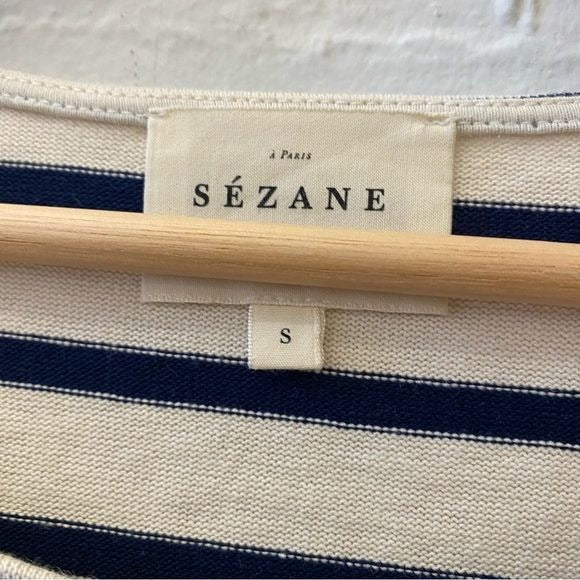 Sezane || Colette Mariniere in Ecru Cream Navy Nautical Breton Stripe Small