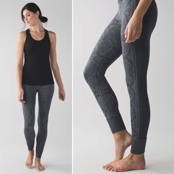 Lululemon || Ebb to Street Snake Print Leggings Seamless Gray 10