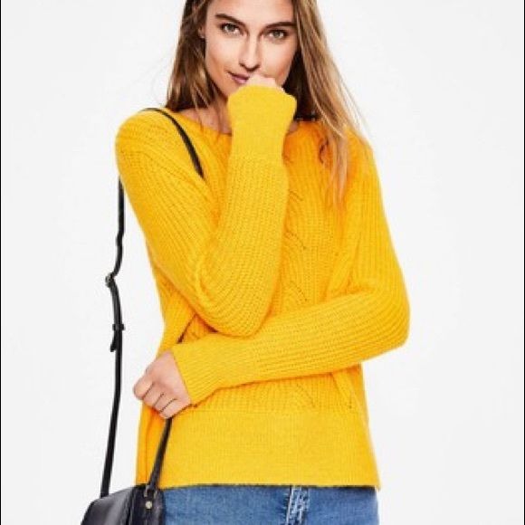 Boden || Hadley Pointelle Mohair Blend Sweater Happy Golden Yellow Small