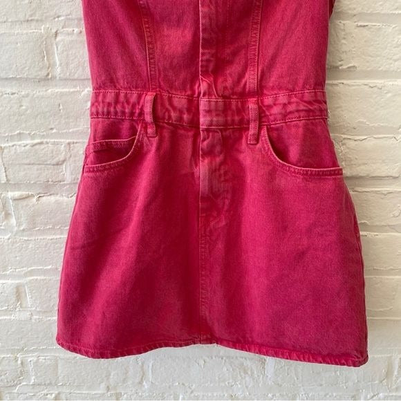 Zara || Strapless Denim Mini Dress Overdyed Hot Pink Medium NWT