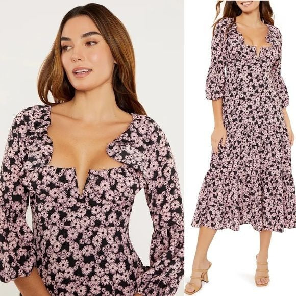 Likely || Bella Floral Midi Dress Wire V Front Lilac