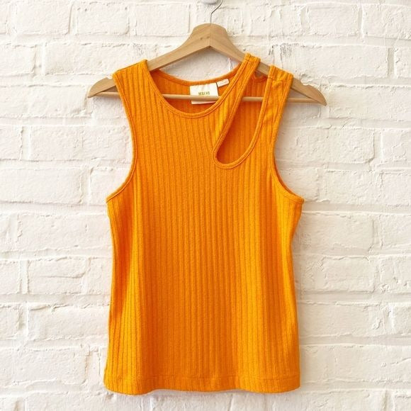 Anthropologie || Maeve Asymmetrical Ribbed Cutout Tank Top Orange Large