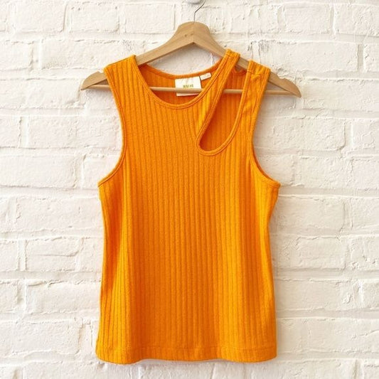 Anthropologie || Maeve Asymmetrical Ribbed Cutout Tank Top Orange Large