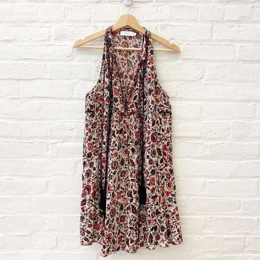 A.L.C || Hadley Silk Floral Mini Dress Tassels Red Black 8