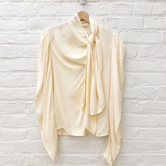 Ulla Johnson || Ivy Blouse Draped Crepe Wrap Tie Neck Blanc Ivory 6