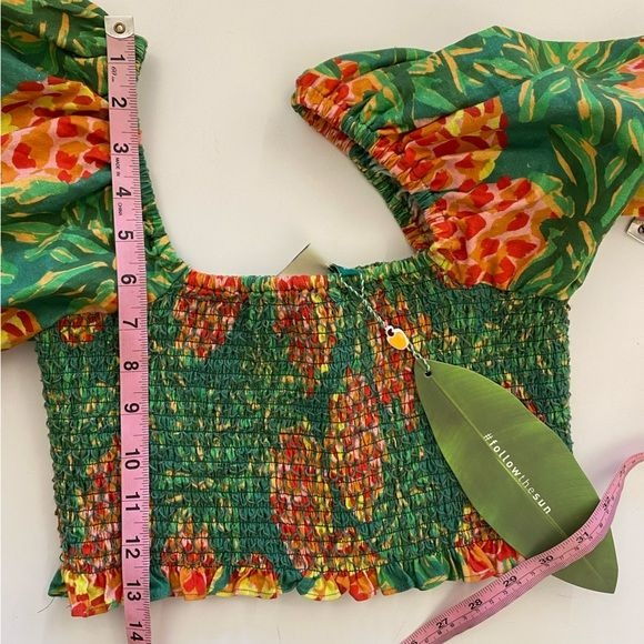 FARM Rio || Pineapple Galore Smocked Crop Top Green XS NWT