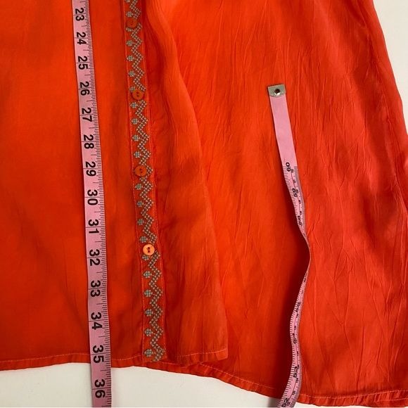 Johnny Was || Embroidered Button Down Tunic Shirt Dress Coral Medium