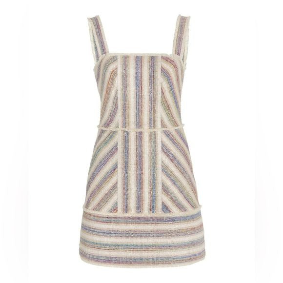 Alexis || Madira Striped Slub Canvas Mini Dress Fringe Cream