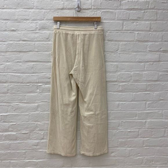 Sezane || Sully Trousers Pull On Wide Leg Cord Corduroy in Ecru Ivory Cream M