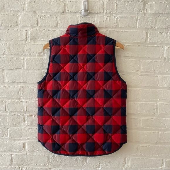 J.Crew || Buffalo Check Excursion Down Vest Red Navy Small