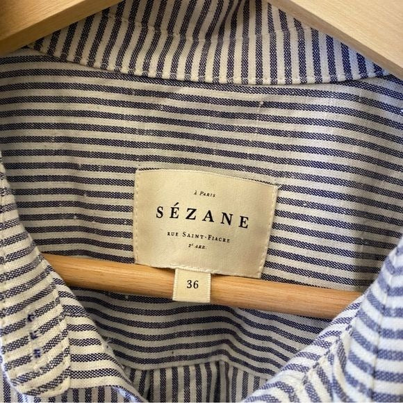 Sezane || Tomboy Shirt Ecru Blue Stripe 36 US 4