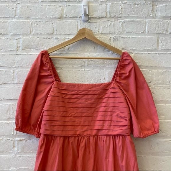 Altar’d State || Puff Sleeve Pintucked Bodice Dress Coral Pink XL