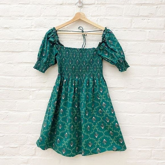 Hill House Home || Athena Nap Dress Emerald Trellis Green Floral Mini Small