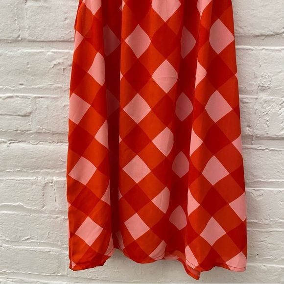 J. Crew || Gingham Tie-neck Tank Shell Halter Top Blouse Red Pink 2