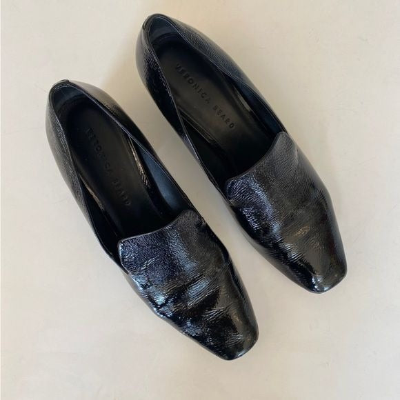 Veronica Beard || Baylie Patent Leather Block Heeled Loafer Shoes Black 9.5