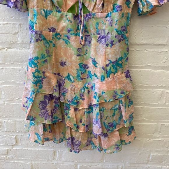 Sweet Pot the Label || Ruffle Tiered Mini Dress Keyhole Romper Floral US 6 NWT