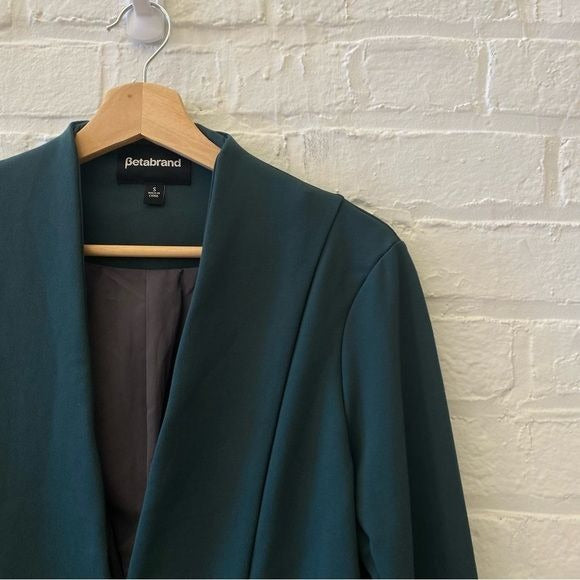 Betabrand || Collarless Single Button Ponte Knit Yoga Blazer Forest Green Small