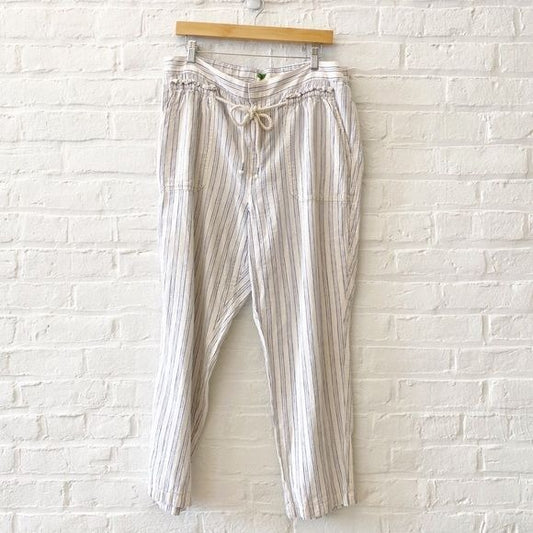 Anthropologie || Seashore Striped Pants Belted Linen Cream Blue XL