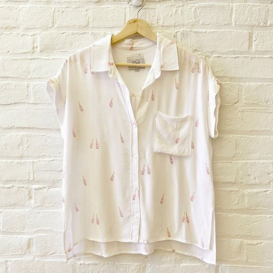 Rails || Whitney Rosè Champagne Print Blouse Button Down Small White