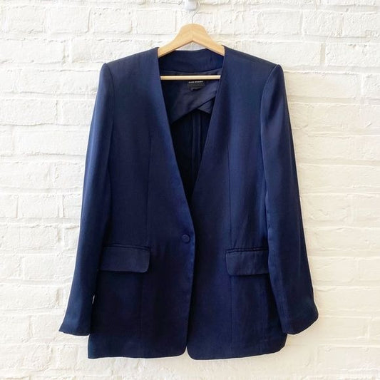 Club Monaco || Silk Collarless Oversized Single Button Blazer Navy 10