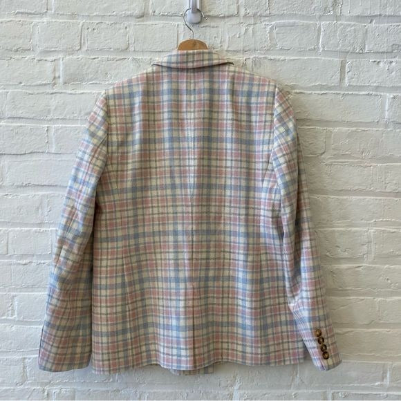 Sezane || Pink + Blue Check Christie Jacket Double Breasted Blazer Ivory 36 US 4