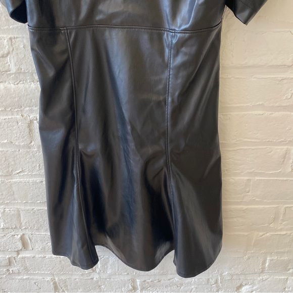 Karlie || Puff Sleeve Faux Leather Mini Dress Black Small