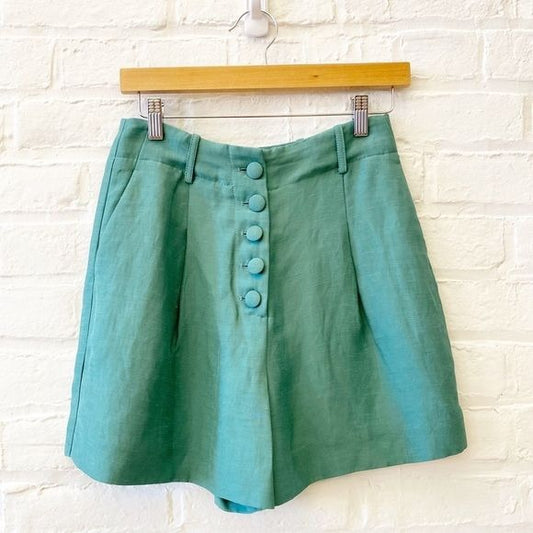 Sezane || Luc Shorts Pleated High Waist Button Fly Sage Green 36 US 4