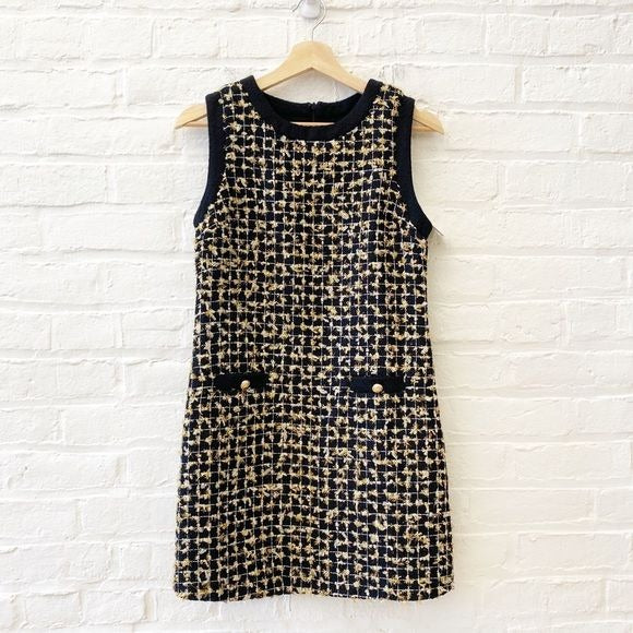 Tuckernuck || Endless Rose Tweed Shift Dress Pockets Jackie Black Gold XS NWT