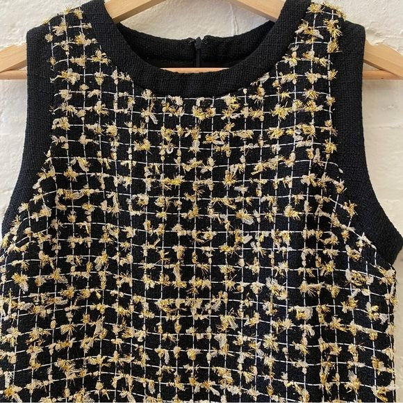 Tuckernuck || Endless Rose Tweed Shift Dress Pockets Jackie Black Gold XS NWT