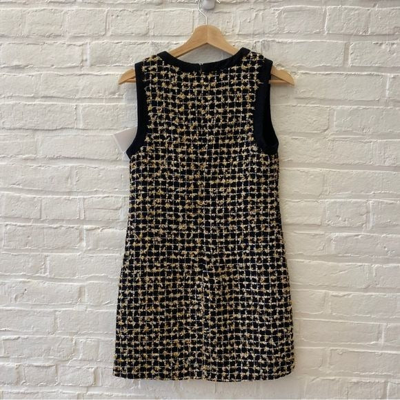 Tuckernuck || Endless Rose Tweed Shift Dress Pockets Jackie Black Gold XS NWT