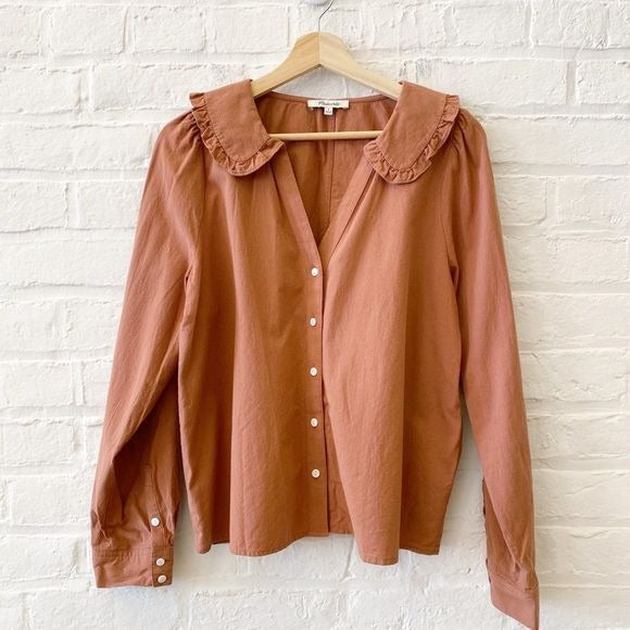 Madewell || Ruffle-Collar Button-Up Shirt in Warm Umber Orange