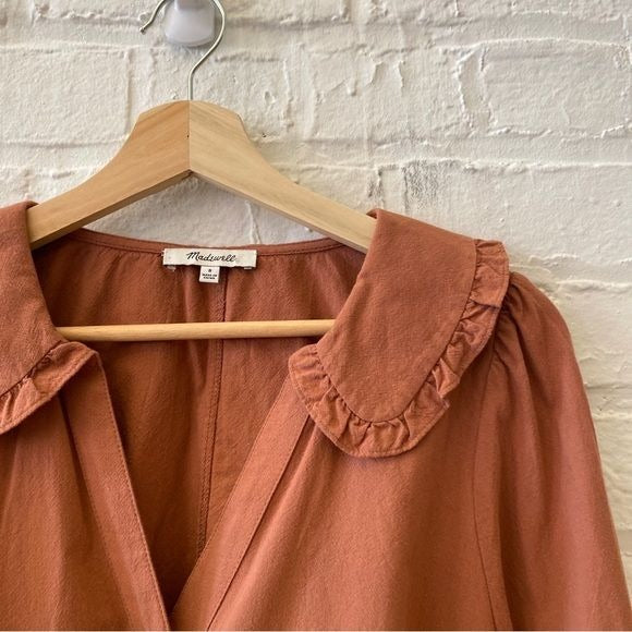 Madewell || Ruffle-Collar Button-Up Shirt in Warm Umber Orange