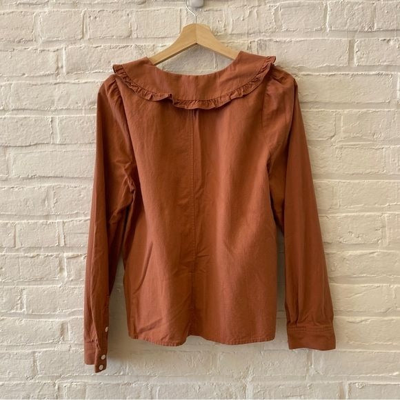 Madewell || Ruffle-Collar Button-Up Shirt in Warm Umber Orange