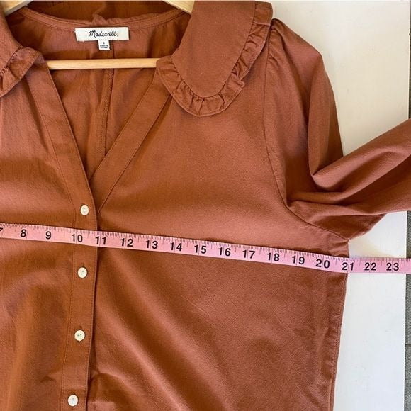 Madewell || Ruffle-Collar Button-Up Shirt in Warm Umber Orange