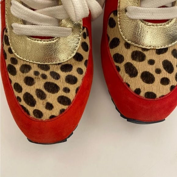 Boden || Hannah Comfort Sneakers Suede Cheetah Leopard Pony Hair Red Gold 37