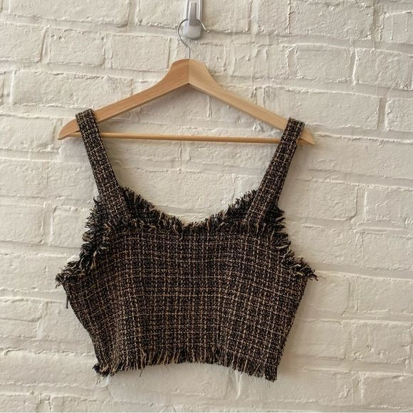 Anthropologie || Mare Mare Fringed Tweed Tank Brown Black XS